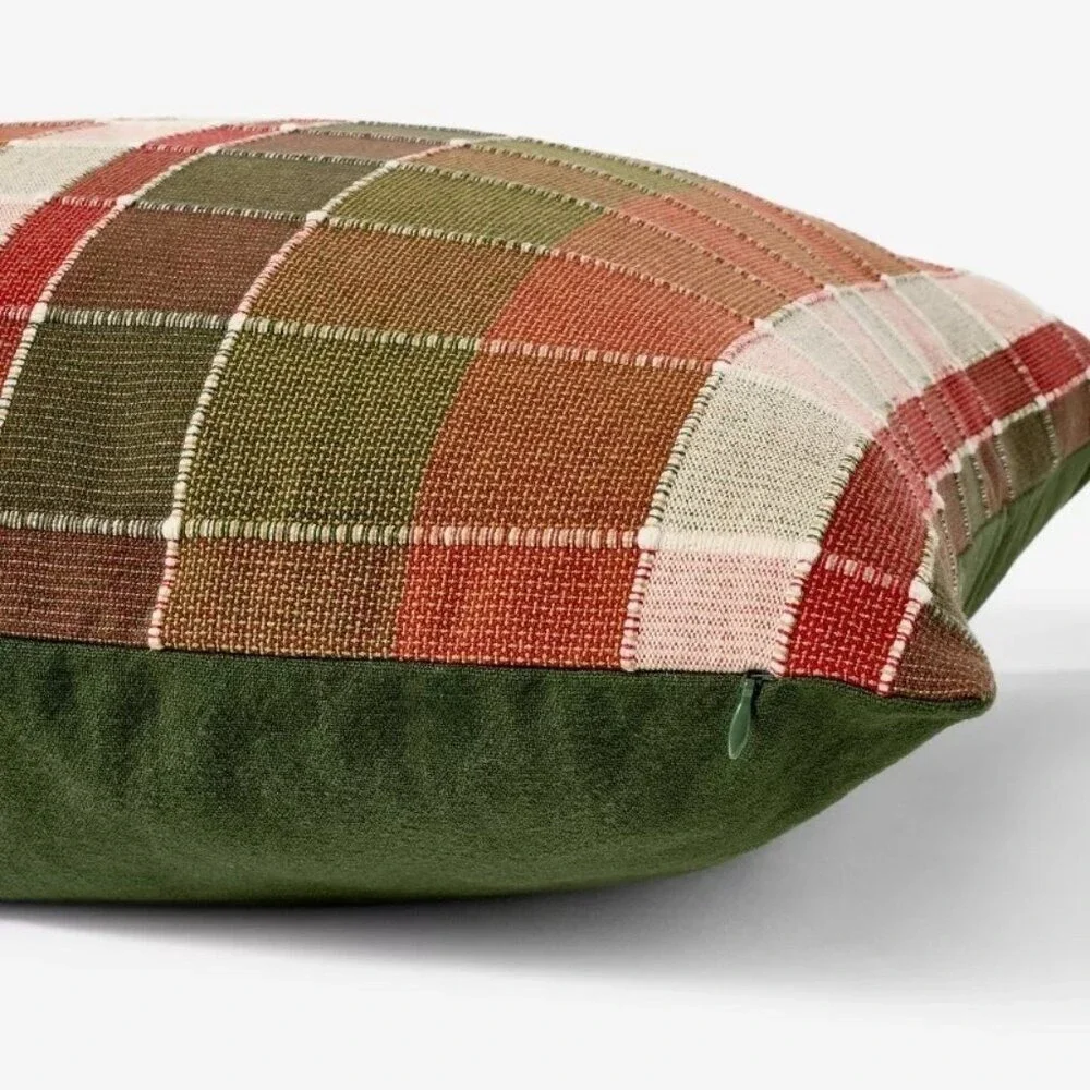 Oversized Woven Grid Throw Pillow, Red/Green - Threshold Studio‎ McGee Christmas